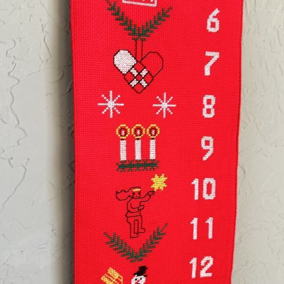 Red Christmas Countdown‎ homemade cross stitched embroidered Holiday Decoration - Picture 3 of 7
